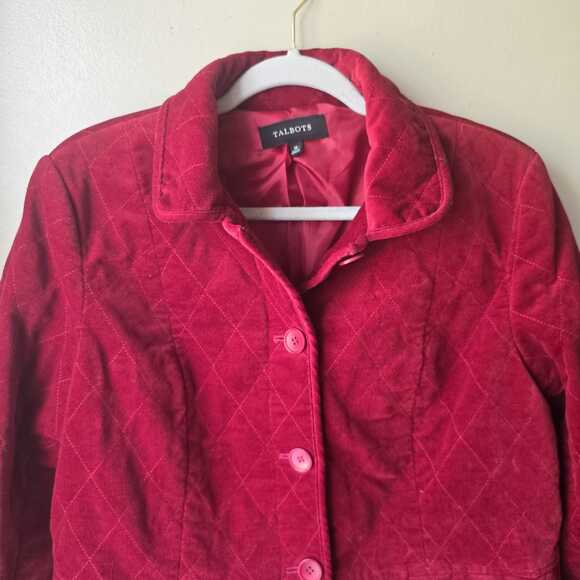 NWOT Talbots Velvet Jacket Size 12 Red Quilted Pockets Lined Old Money Luxury - Picture 2 of 8